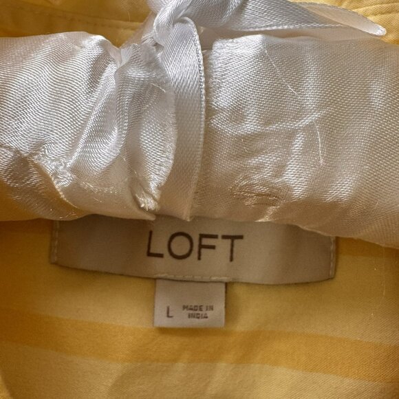LOFT Shirt Womens Yellow Stripe Long Sleeve Button Size Large Mediumweight - Picture 5 of 8